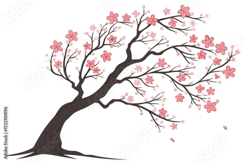 Elegant pink cherry blossom tree illustration