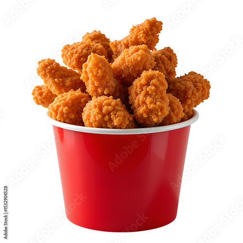 Delicious Fried Popcorn Chicken in a Red Bucket Isolated