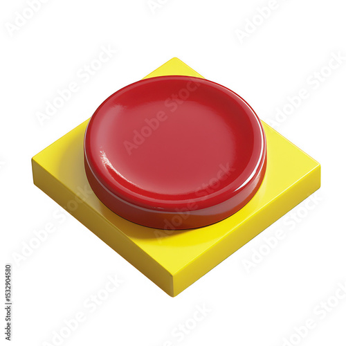 Red button on yellow square base 3d render