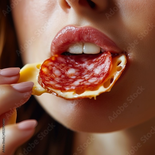 woman eating cold cut. Ai generative.