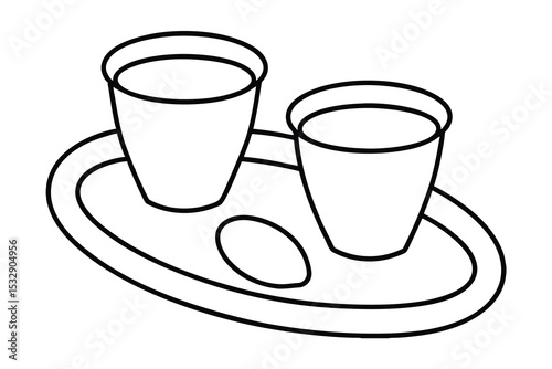 Two cups of tea on a tray line-art illustration