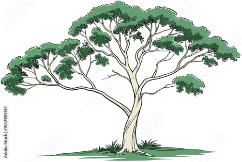 Hand drawn illustration of a single eucalyptus tree