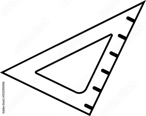 Drafting triangle is being displayed tilted in flat design with edge marks, transparent background