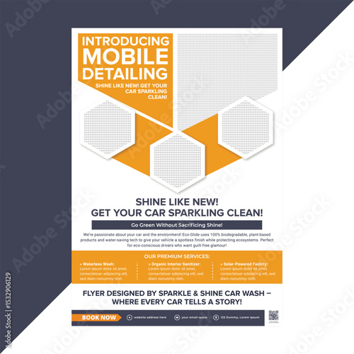 Professional flyer template for auto spa car wash services with interior vacuum, wheel shine, tire cleaning, and premium polish