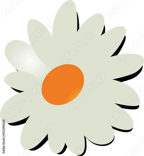 Fototapeta Naklejka Na Ścianę i Meble -  Stylized daisy flower is floating on transparent background in flat design with orange center