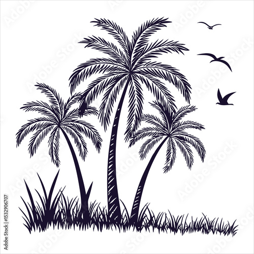 Serene Tropical Palm Trees Silhouette A Peaceful Beach Paradise Illustration