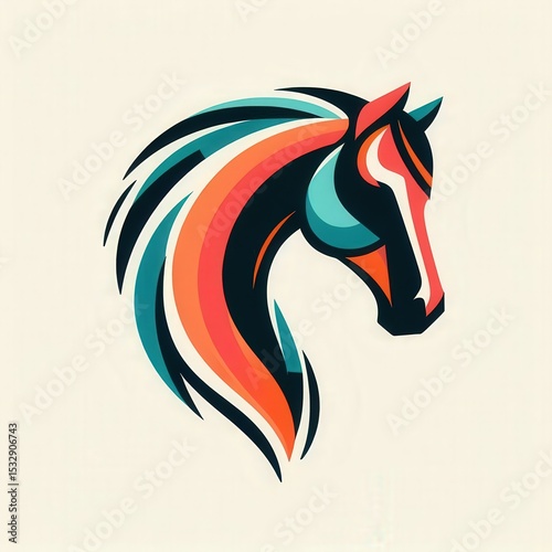 Minimalist abstract horse symbol designed as a sleek icon or logo, Chinese zodiac decoration.