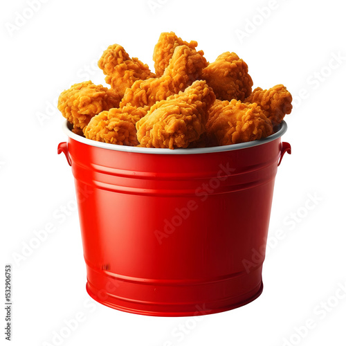 A Bucket Full of Crispy Fried Chicken Delights Isolated