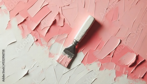 A paintbrush displayed on a textured oil painting canvas, showcasing a drawing course concept, ideal for children's art classes, painting advertisements, creative displays, and educational art