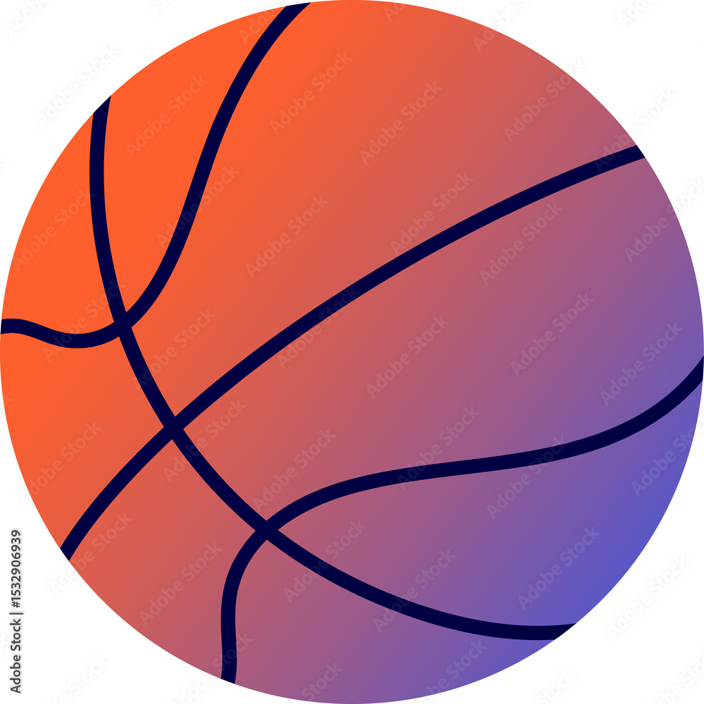 Fototapeta premium Flat basketball-like sphere is floating on transparent background with gradient and panel lines