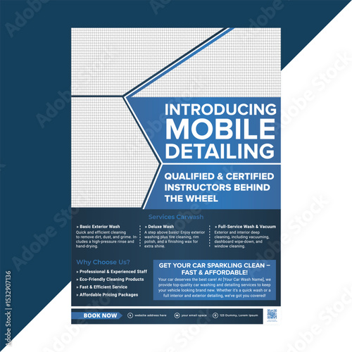 Minimalist car wash flyer for premium auto detailing, wax polish, and deep interior cleaning — suitable for print and digital use
