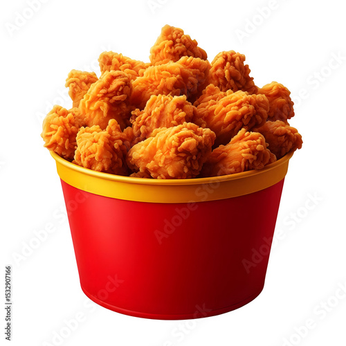 Delicious Crispy Chicken Nuggets in a Red Bucket Isolated on Transparent