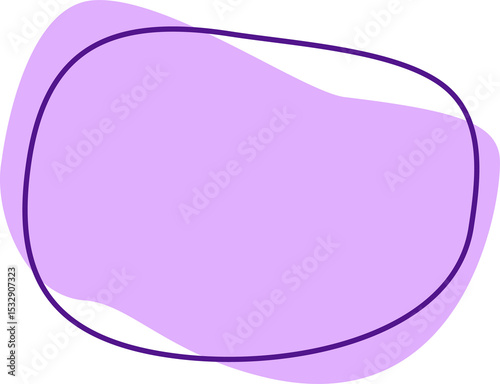 Lavender organic form is floating in flat style over transparent canvas outlined by purple stroke