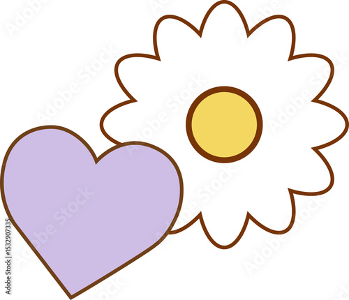 Fototapeta Naklejka Na Ścianę i Meble -  Flat design graphic is showing white daisy overlapping pastel purple heart, transparent background