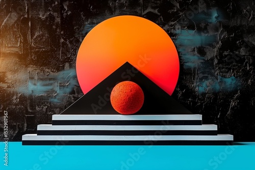 Geometric Fusion: Bold Colors and Shapes in Striking Modern Abstract Composition