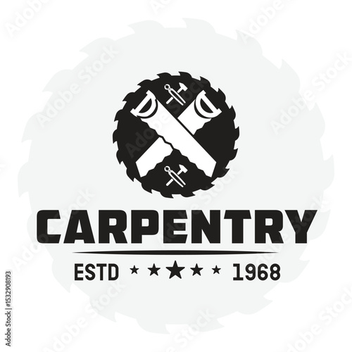 Carpentry Logo with Circular Saw Blade and Wrench Icons