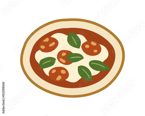 Pizza with Fresh Vegetables and salami for a Healthy Italian Food Theme Vector illustration