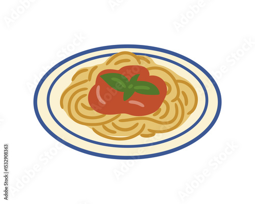 Pasta with Tomato Sauce and Herbs for a Classic Italian Dish Theme Vector illustration