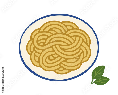 Tasty Plate of Noodles with Fresh Leaves for an Italian Pasta Theme Vector illustration