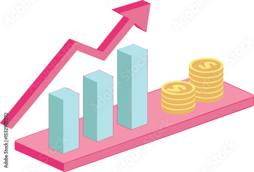 Growth of finances business concept with rising chart and money coins