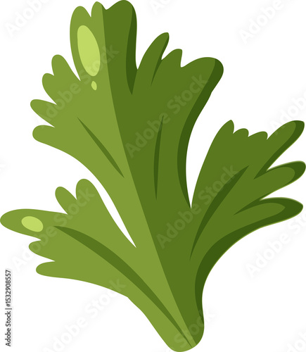 Cluster of green herb leaves are floating against transparent background in flat vector style