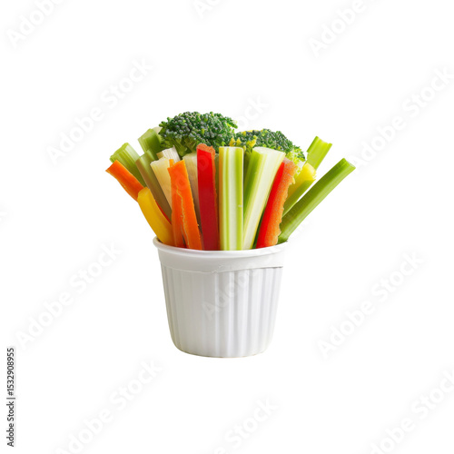 Colorful Vegetable Sticks in a Small White Cup - Healthy Snack