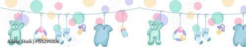 Baby shower garland is floating on transparent background, featuring flat design pastel teddy bears