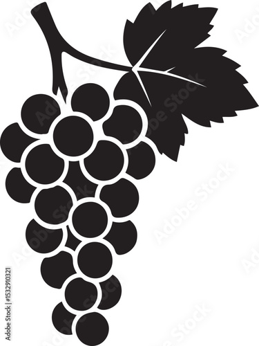 Black and white grapes bunch silhouette, Minimalist grape cluster vector art