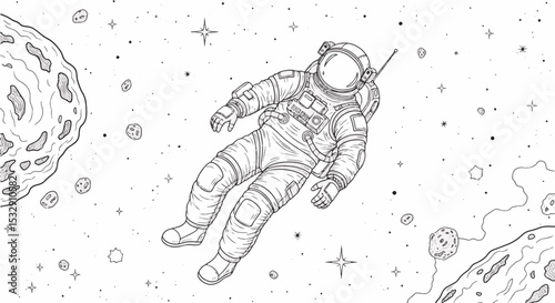 Minimalist Astronaut Floating in Space Vector
