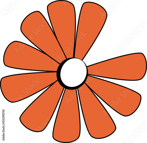 Fototapeta Naklejka Na Ścianę i Meble -  Vector daisy-like flower is radiating on transparent background with orange petals and white core