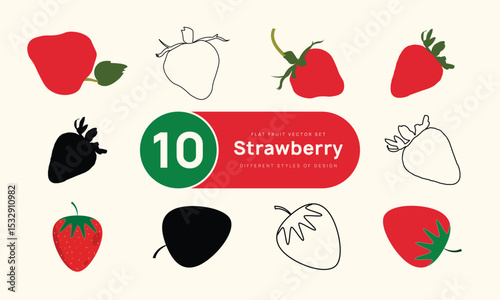 10 Strawberry Fruit Vector Design Set