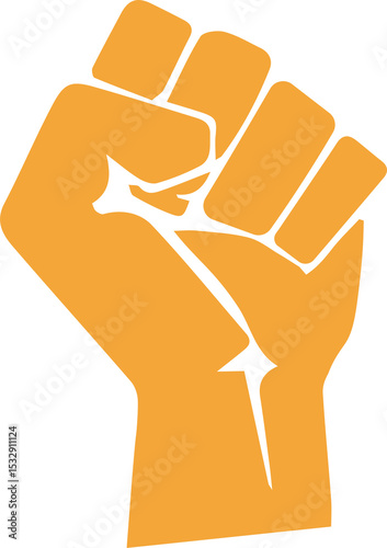 Stylized clenched fist symbol is being shown in flat orange vector art, transparent background