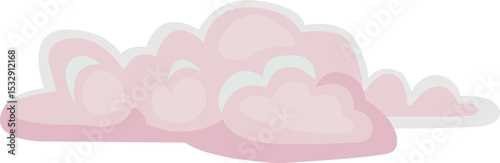 Pink cartoon clouds are floating on transparent background, showing layered puffs, gradient shading