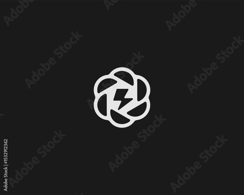 Abstract lightning logo. Creative flower shutter icon. Charge flash logotype. Creative thunder vector sign.