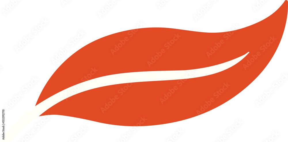 Obraz premium Stylized leaf is floating in flat design, with red-orange body and white vein, clear background