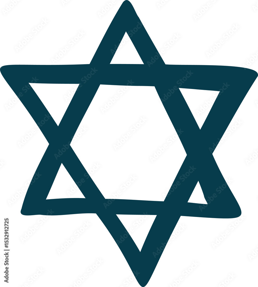 Forming 6-pointed star in flat design using overlapping triangles teal lines transparent background