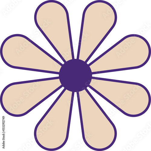 Fototapeta Naklejka Na Ścianę i Meble -  Minimalist vector daisy icon is floating on transparent canvas with beige petals and purple center