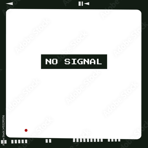 VHS overlay is showing no signal with play icon, record dot, date stamp, transparent background