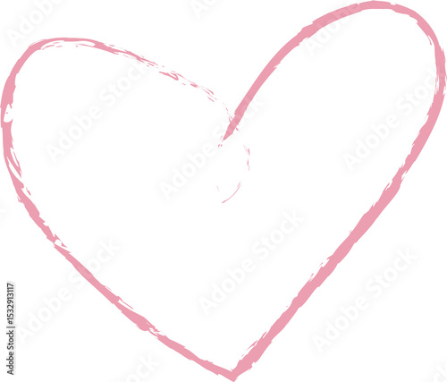 Pink heart outline is appearing in abstract stylized brushstroke design with transparent background