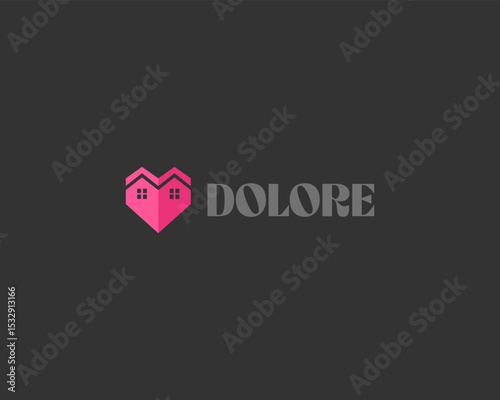 Abstract houses in heart logo design. Home building property logotype. Universal real estate construction vector sign.