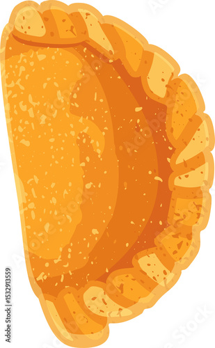Flat design pastry turnover is floating on transparent background, showing crimped speckled crust
