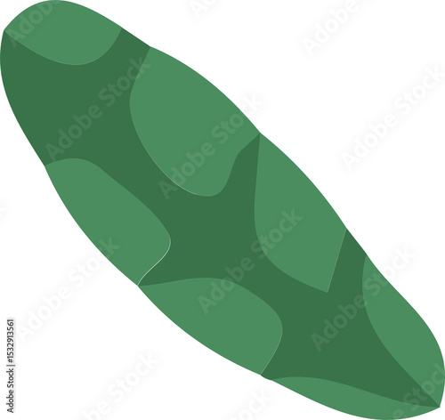 Elongated green form is sliding diagonally in flat style with camo spots on transparent backdrop