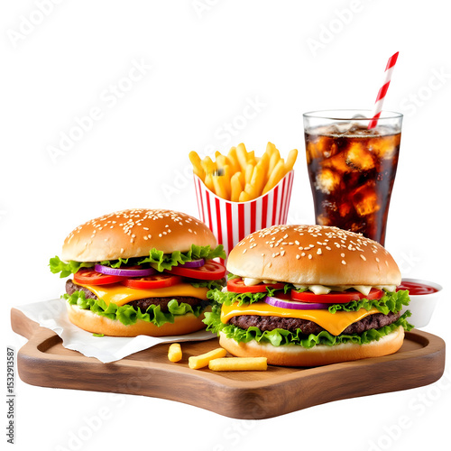 Delicious Fast Food Combination Isolated on Transparent Background for Menu