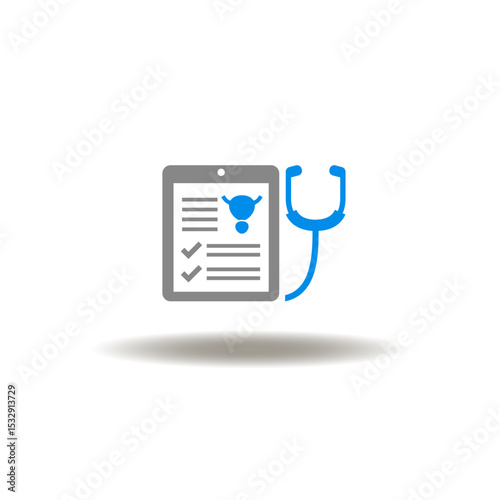 Vector illustration of checklist with bladder prostate and stethoscope. Symbol of prostate cancer diagnosis.