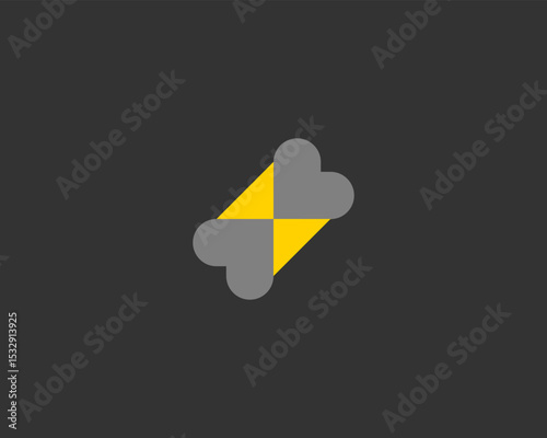 2 hearts and lightning flat logo. Love passion romantic vector symbol.