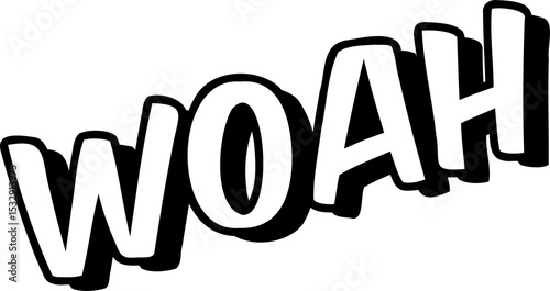 Comic-style WOAH text is popping on transparent background with black outline and drop-shadow
