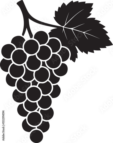 Bunch of grapes graphic black and white design, Cluster of grapes minimal sketch