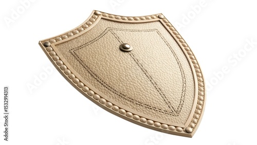 Golden shield isolated on white background, textured surface