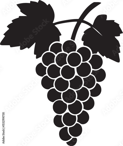 Grapes bunch black and white silhouette vector, Fruit cluster for food illustration
