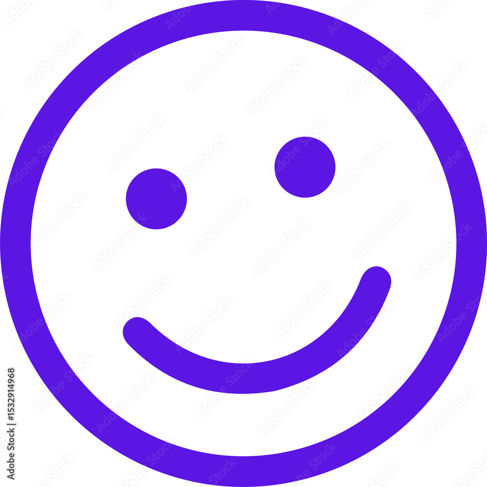 Fototapeta premium Flat design purple smiley face icon floating on transparent canvas, showing circular line art
